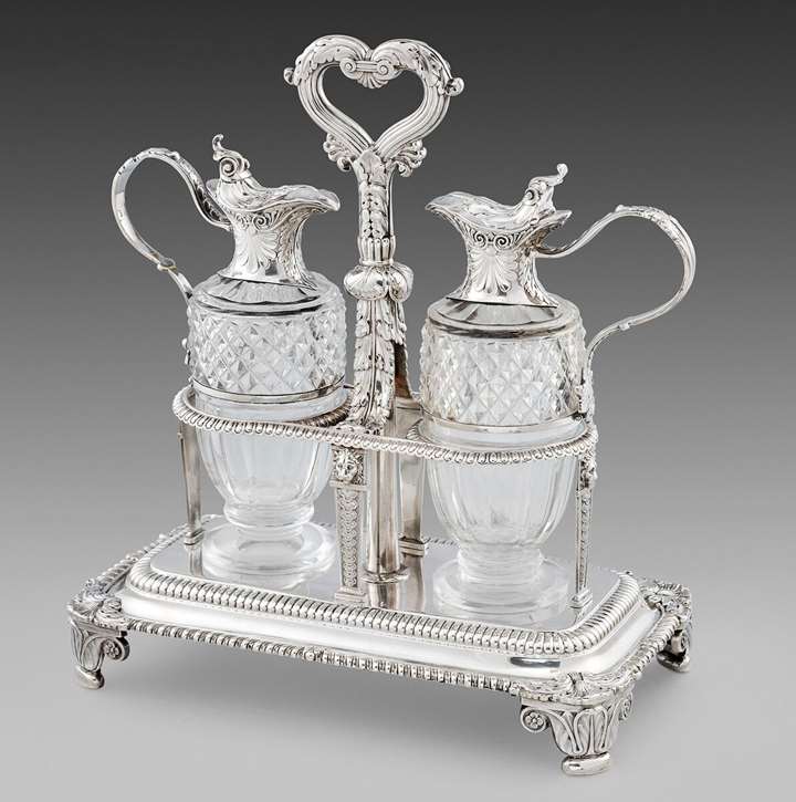 A George III Silver Two-Bottle Cruet Stand